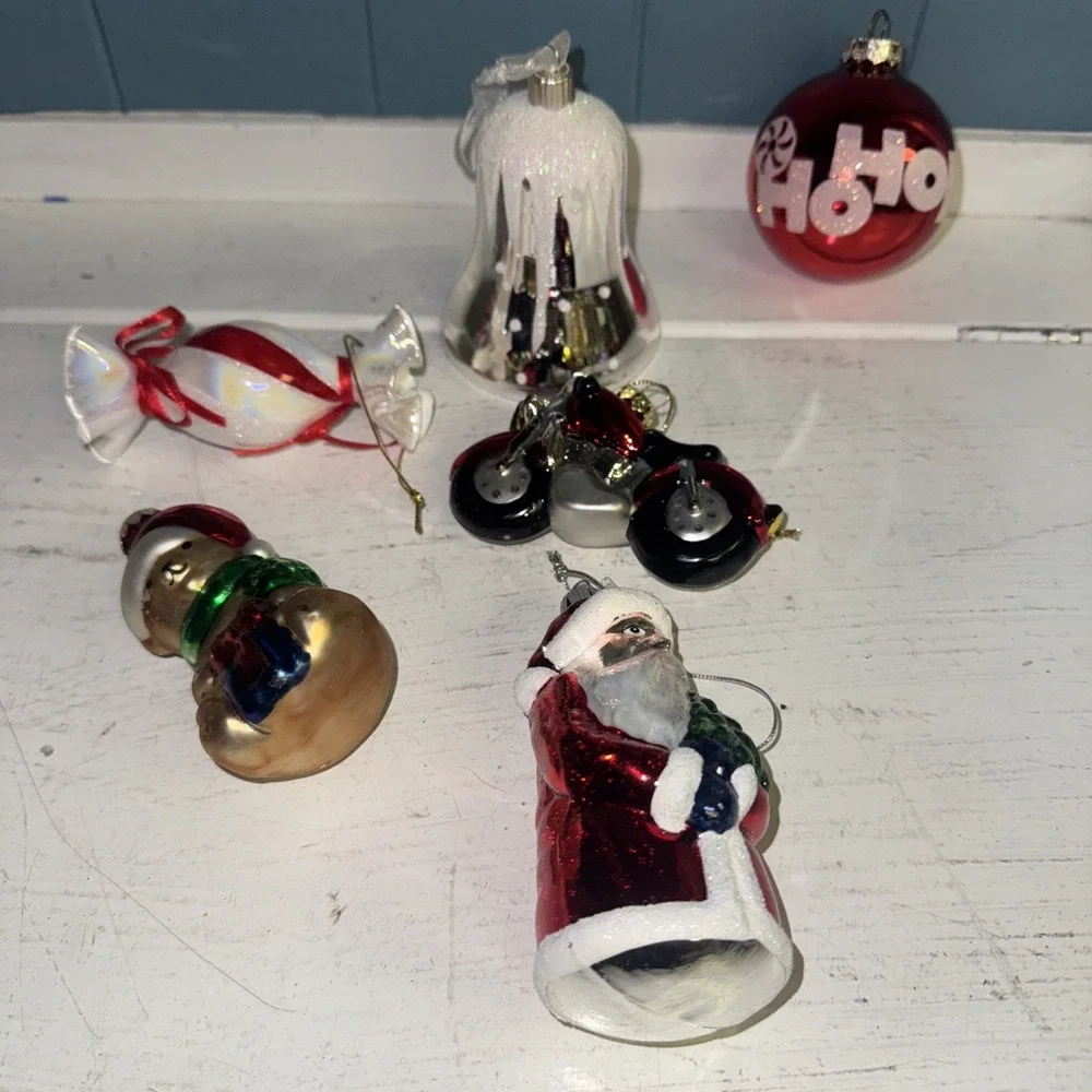 Vtg Lot Of Hand Blown Glass Christmas Ornaments Bell Motorcycle Santa Bear‎ +